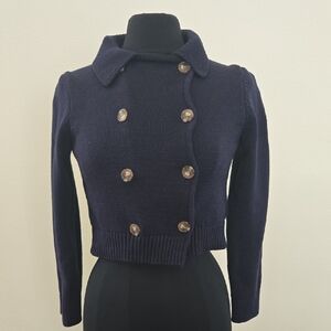 H&M Divided Navy Blue Double-Breasted Crop Sweater Jacket